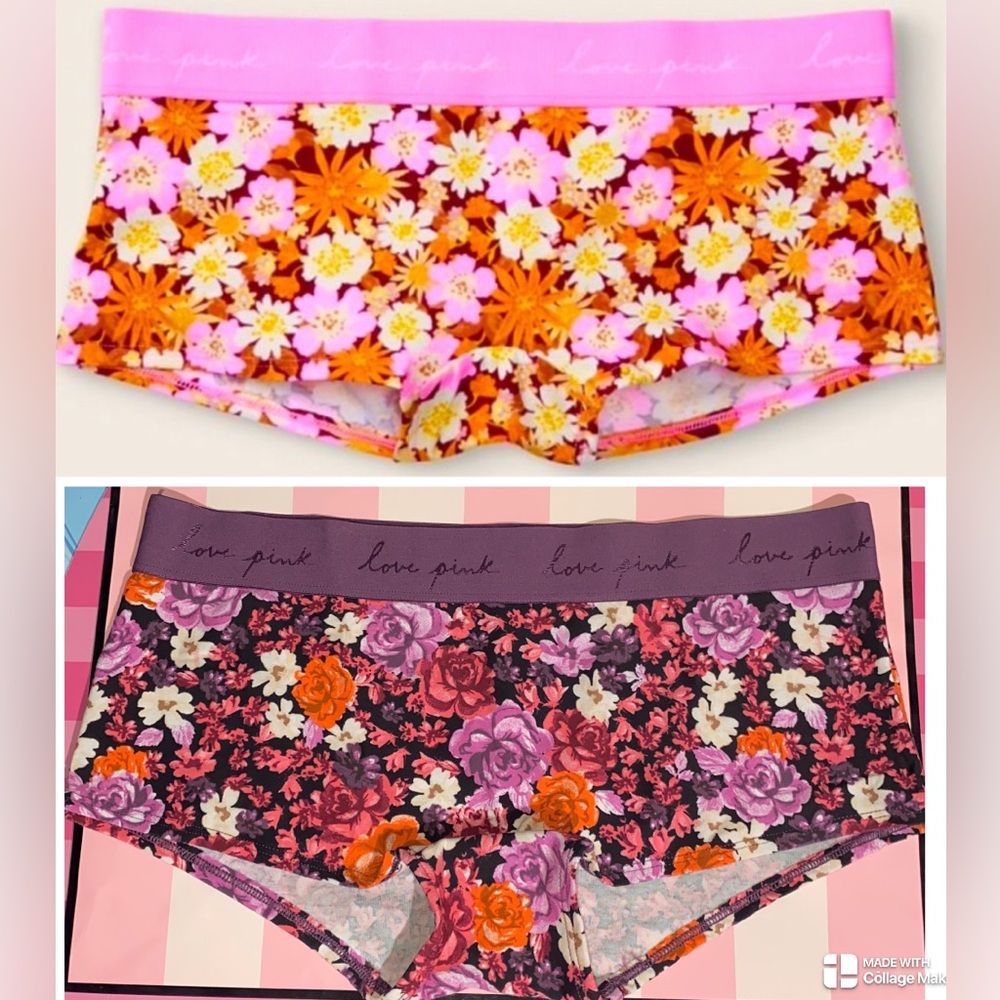 2 Victoria’s Secret PINK Boyshort bundle cotton Pink panties neon floral graphic